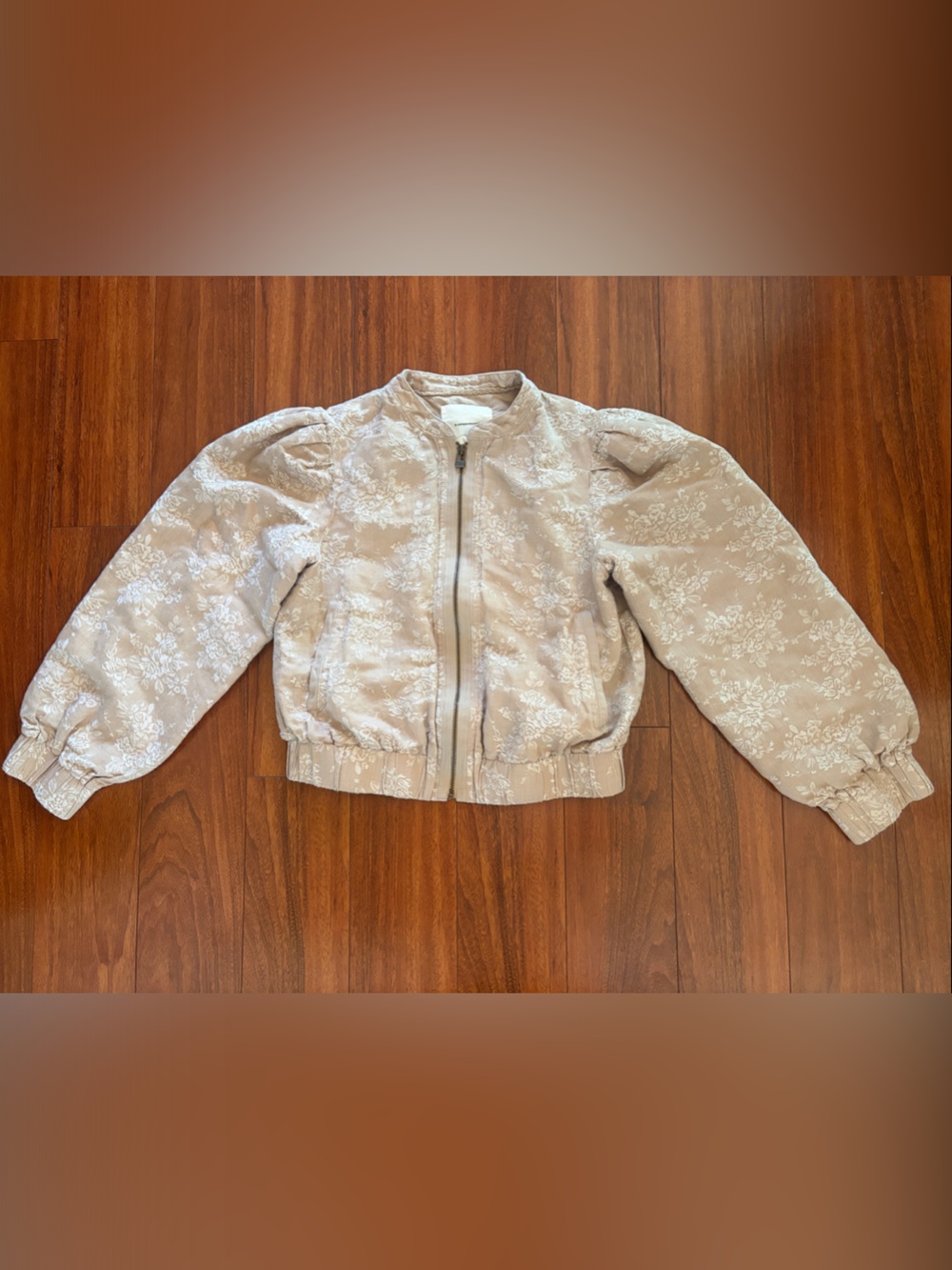 Anthropologie Cream Embroidered Floral Puff-Sleeve Feminine Bomber Jacket